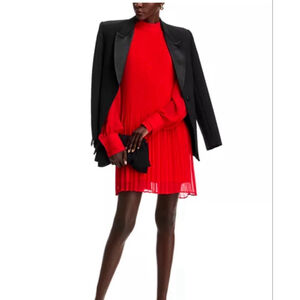 NWT BOSS by Hugo Boss “Dolumi” High Neck Pleated Blouson Sleeve Dress – Red US 6